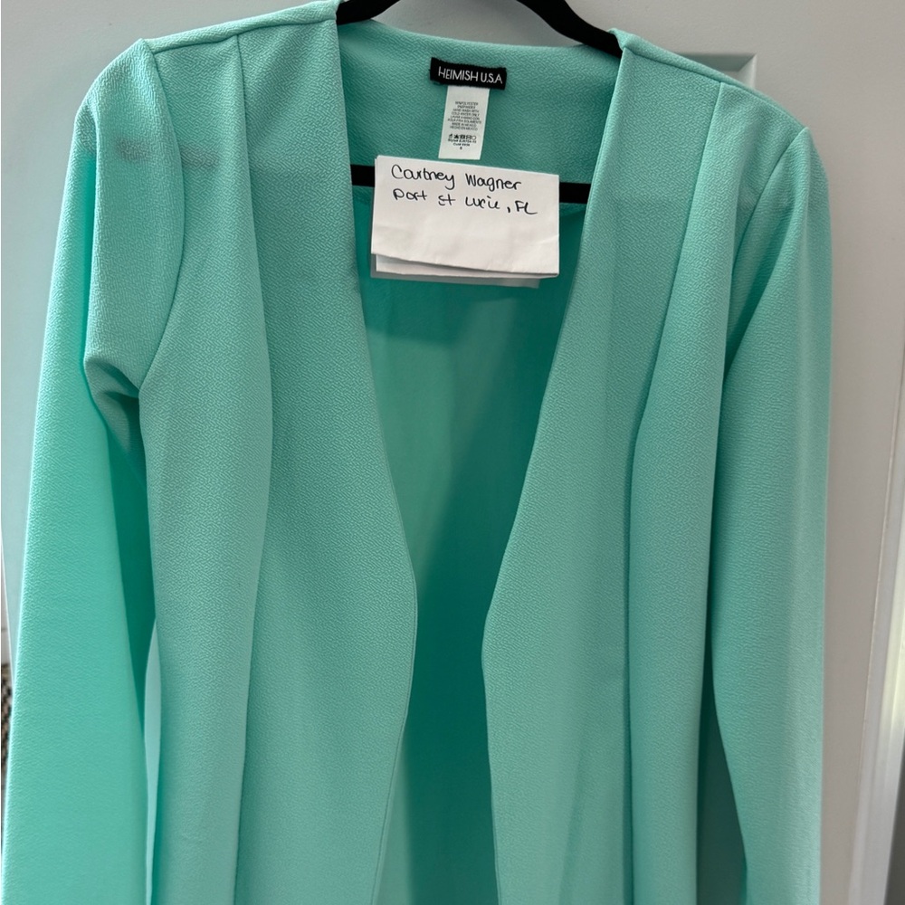 HEIMISH USA Mint Green Open Front Blazer